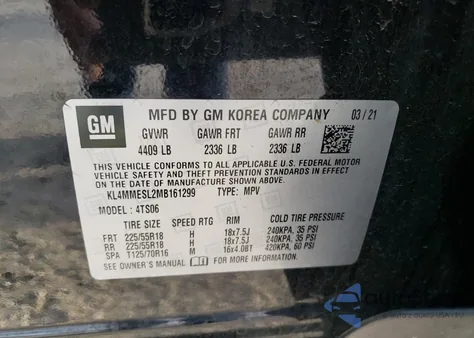 2021 Buick Encore Gx Awd Select из США, поврежденный, VIN KL4MMESL2MB161299